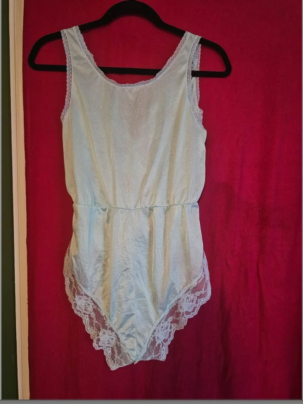 Authentic Vintage Lingerie - Mint Satin & Lace Bodysuit / Teddy Size Small